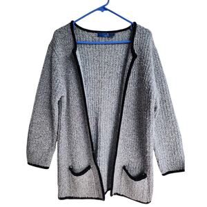 VTG 80s Susan Ess Grey Open-Front Cardigan Sweater Sz Large Acrylic Granny Cozy